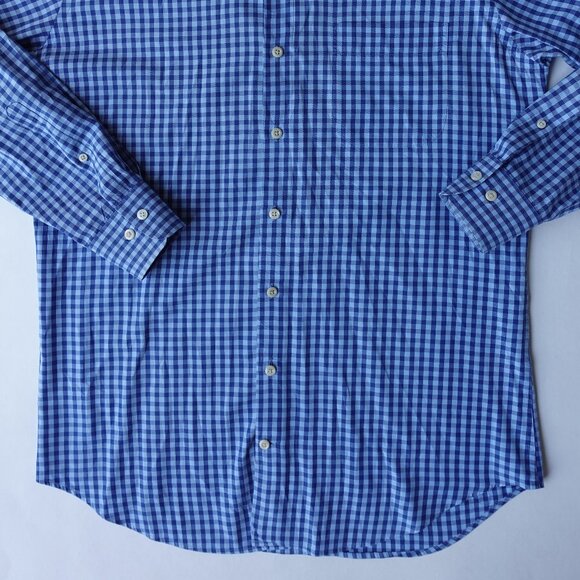 Peter Millar Button Down Shirt Cotton Blue Check Long Sleeve Men's Size M - Picture 4 of 13